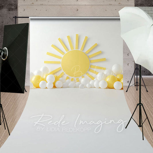 Lofaris White Yellow Sun Balloons Cake Smash Sweep Backdrop