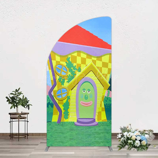 Lofaris Wiggle House Cartoon Kids Birthday Half Moon Arch Backdrop