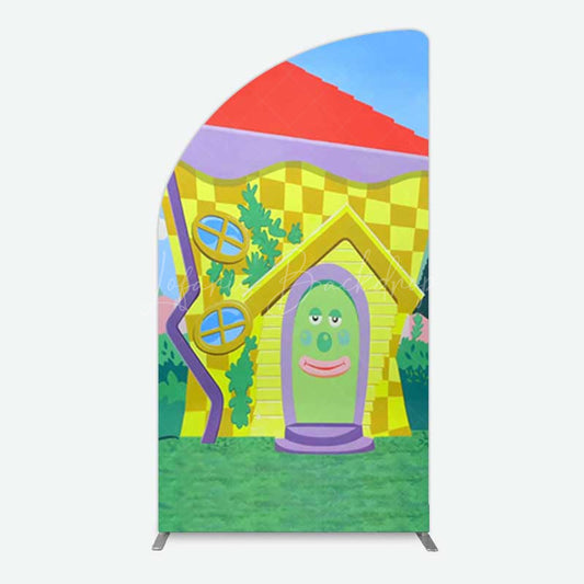 Lofaris Wiggle House Cartoon Kids Birthday Half Moon Arch Backdrop