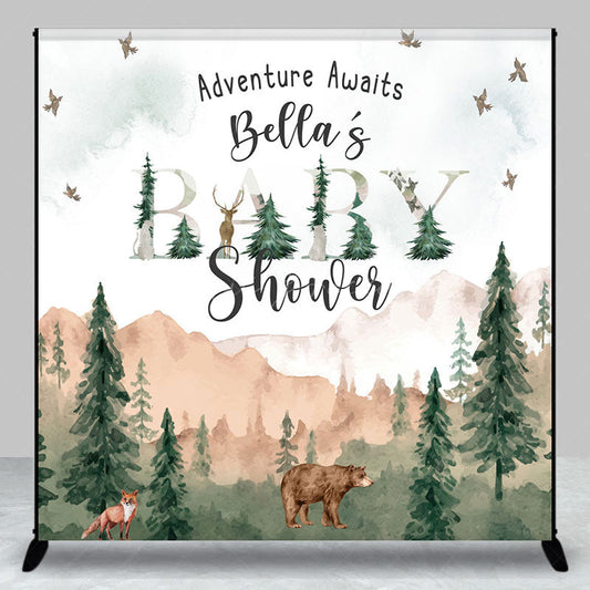 Lofaris Wild Forest Animals Custom Name Baby Shower Backdrop