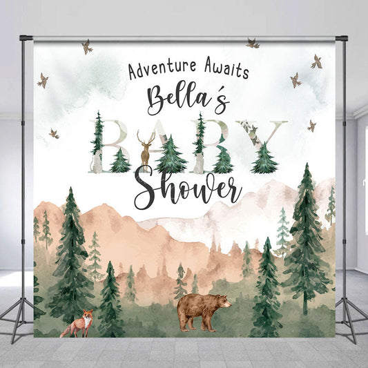 Lofaris Wild Forest Animals Custom Name Baby Shower Backdrop