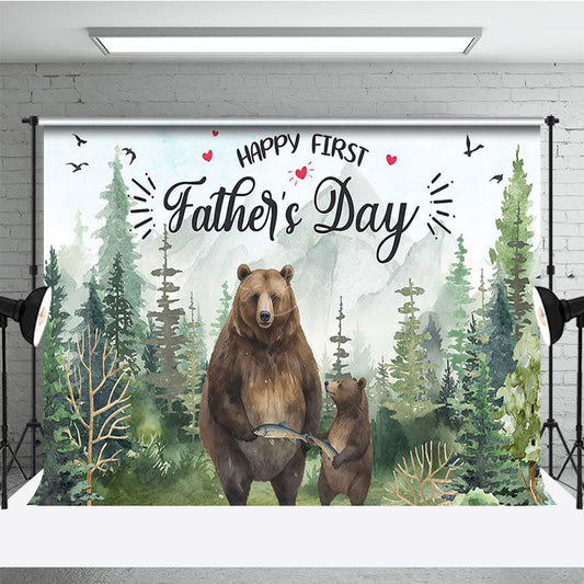 Lofaris Wild Forest Bear Happy First Fathers Day Backdrop