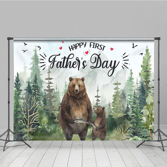 Lofaris Wild Forest Bear Happy First Fathers Day Backdrop