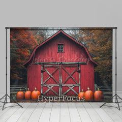 Lofaris Wild Forest Retro Red Barn Pumpkin Autumn Backdrop