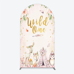 Lofaris Wild One Arch Backdrop Boho Woodland Animals Baby Shower Pink Floral Fox Deer Party Decor for Girl