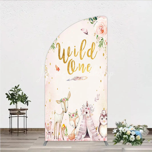Lofaris Wild One Half Moon Arch Backdrop Boho Woodland Animals Baby Shower Pink Floral Fox Deer Party Decor for Girl