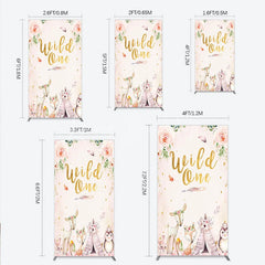 Lofaris Wild One Rectangle Backdrop Boho Woodland Animals Baby Shower Pink Floral Fox Deer Party Decor for Girl