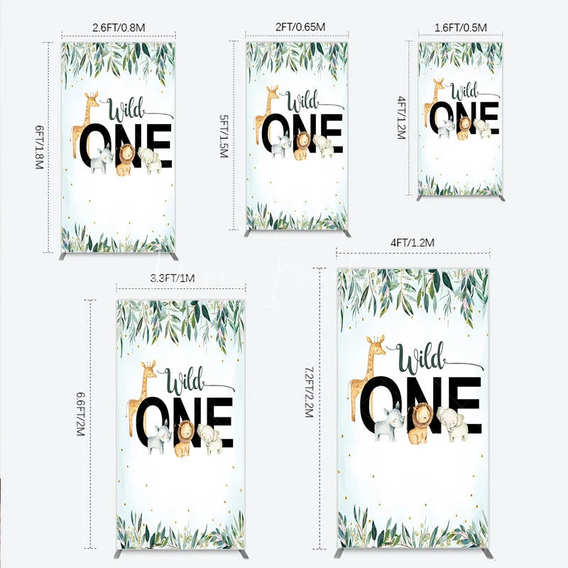 Lofaris Wild One Rectangle Backdrop Safari Jungle Animals First Birthday Party Cover Decor