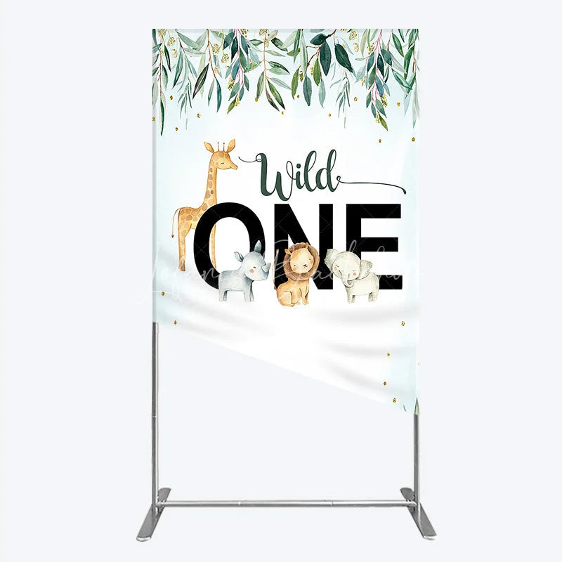 Lofaris Wild One Rectangle Backdrop Safari Jungle Animals First Birthday Party Cover Decor
