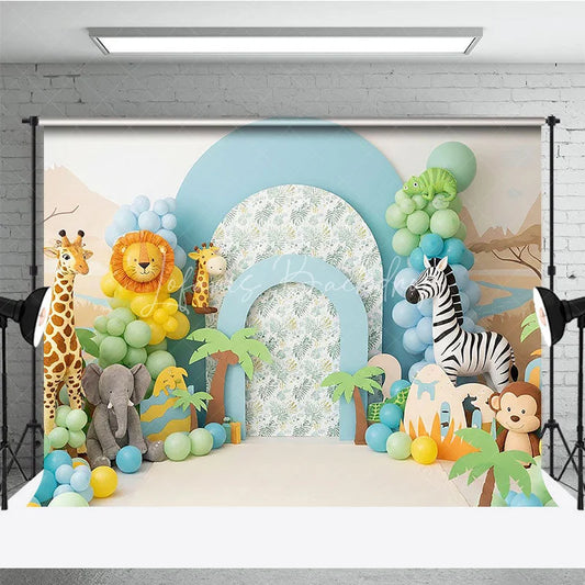 Lofaris Wild One Safari Animals and Jungle Backdrop Giraffe Zebra Elephant Zoo Theme for Boy First Birthday