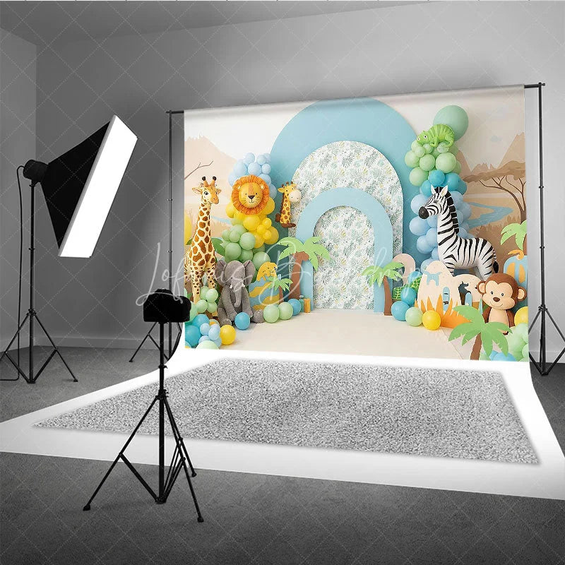 Lofaris Wild One Safari Animals and Jungle Backdrop Giraffe Zebra Elephant Zoo Theme for Boy First Birthday