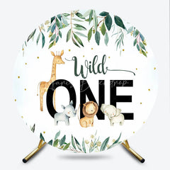Lofaris Wild One Safari Animals Round Backdrop Watercolor Lion Elephant and Giraffe First Birthday Background