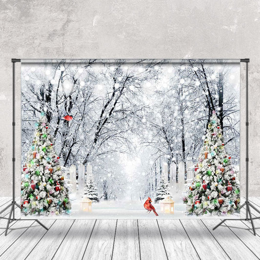 Lofaris Wild Snow Forest Tree Bird Winter Christmas Backdrop