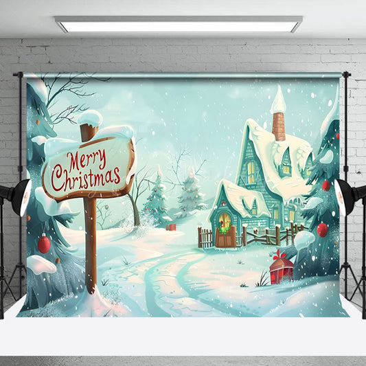 Lofaris Wild Snowy Field House Path Merry Christmas Backdrop