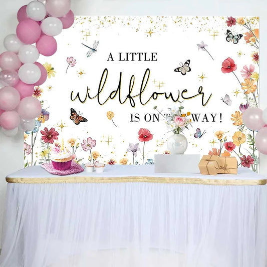 Lofaris Wildflower Baby Shower Backdrop Floral Butterflies and Gold Stars Photography Background for Girls Birthday Party