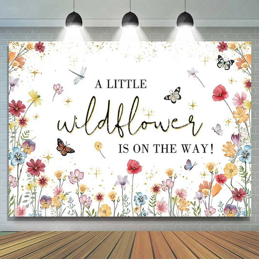 Lofaris Wildflower Baby Shower Backdrop Floral Butterflies and Gold Stars Photography Background for Girls Birthday Party