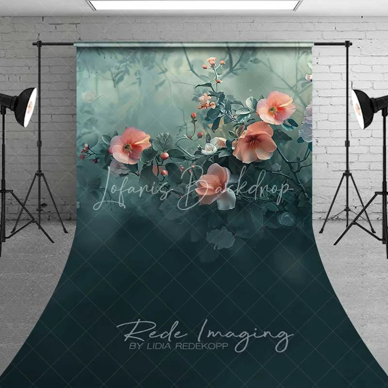 Lofaris Wildflower Garden Sweep Backdrop Peach Coral Flowers Photography Floor Mat Nature Fine Art Decoration