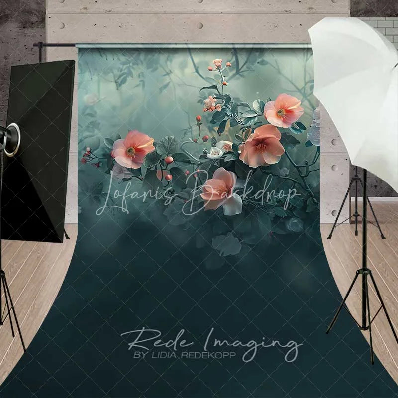 Lofaris Wildflower Garden Sweep Backdrop Peach Coral Flowers Photography Floor Mat Nature Fine Art Decoration