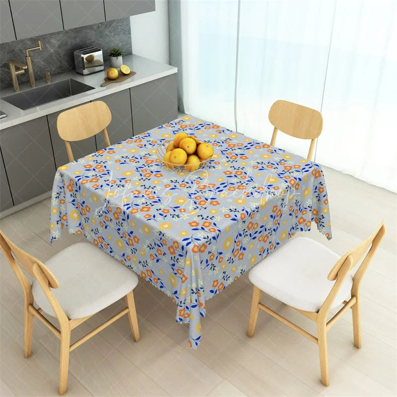Lofaris Wildflower Meadow Gray Rectangle Tablecloth Orange and Yellow Floral Pattern Table Cover for Party