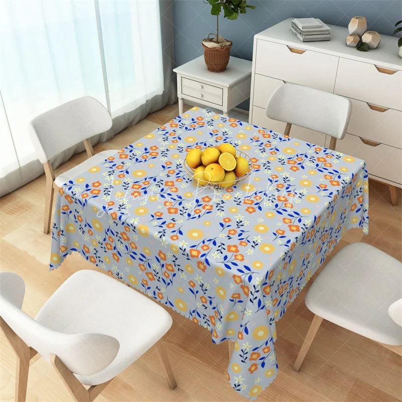 Lofaris Wildflower Meadow Gray Rectangle Tablecloth Orange and Yellow Floral Pattern Table Cover for Party