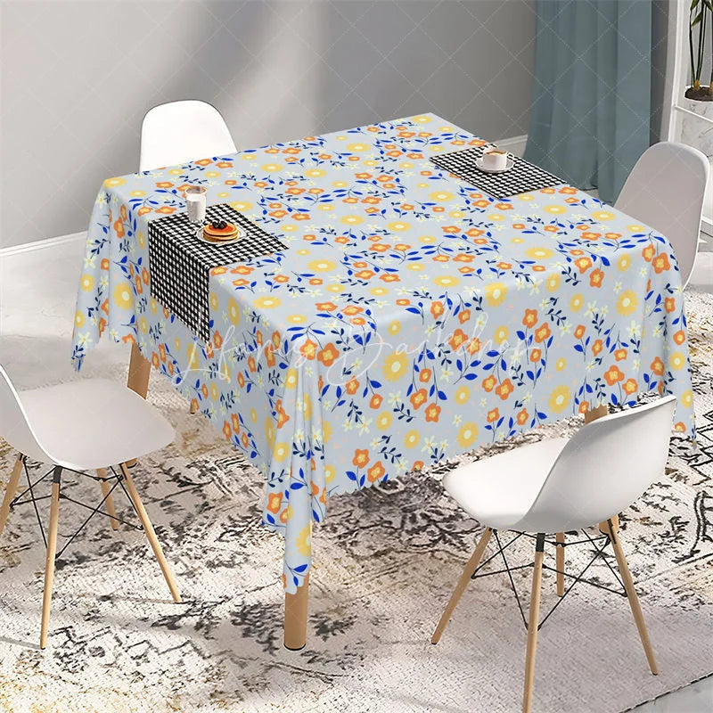 Lofaris Wildflower Meadow Gray Rectangle Tablecloth Orange and Yellow Floral Pattern Table Cover for Party