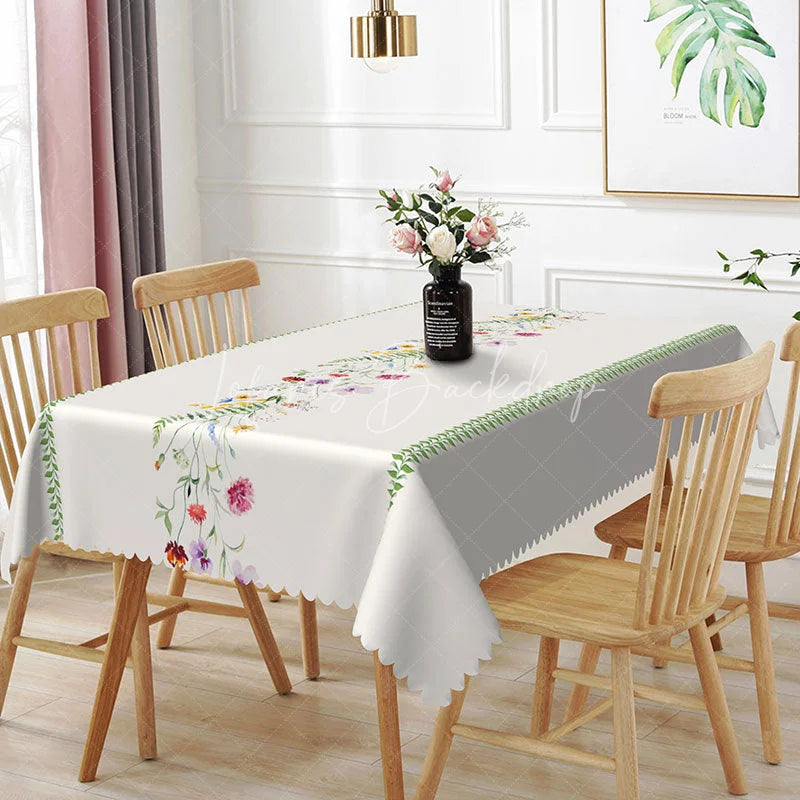 Lofaris Wildflower Trail Rectangle Tablecloth Botanical Meadow Pattern Dining Table Cover