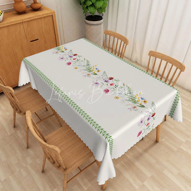 Lofaris Wildflower Trail Rectangle Tablecloth Botanical Meadow Pattern Dining Table Cover