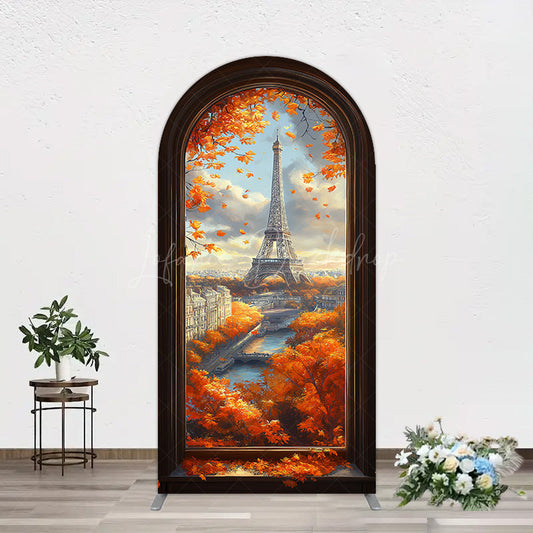 Lofaris Window Maple Scene Eiffel Tower Birthday Arch Backdrop