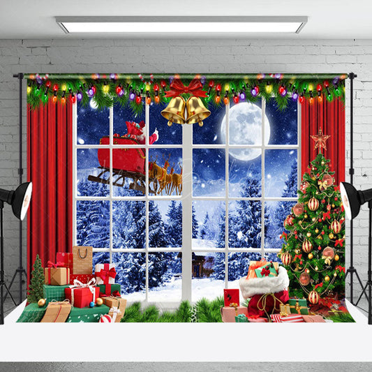Lofaris Window Red Curtain Christmas Eve Party Backdrop