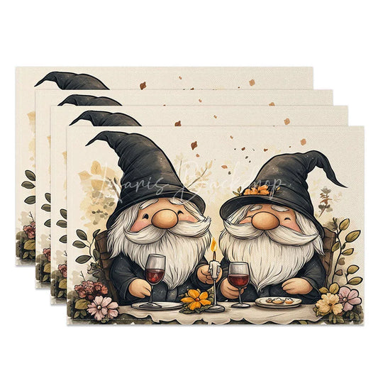 Lofaris Wine Toast Gnome Set of 4 Placemats Romantic Dinner Decoration Valentine Couple Table Mat