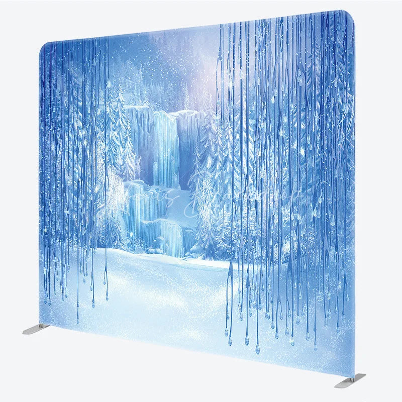 Lofaris Winter Blue Ice Tension Fabric Backdrop Frozen Waterfall Icicle Decor Snowy Forest Theme Background for Party