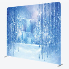 Lofaris Winter Blue Ice Tension Fabric Backdrop Frozen Waterfall Icicle Decor Snowy Forest Theme Background for Party