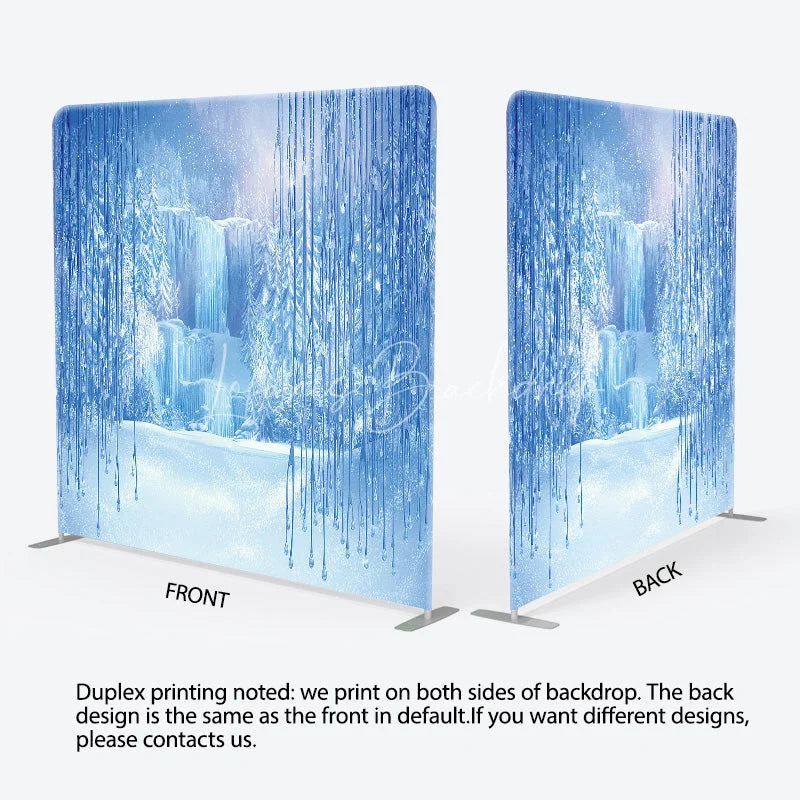 Lofaris Winter Blue Ice Tension Fabric Backdrop Frozen Waterfall Icicle Decor Snowy Forest Theme Background for Party