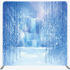 Lofaris Winter Blue Ice Tension Fabric Backdrop Frozen Waterfall Icicle Decor Snowy Forest Theme Background for Party
