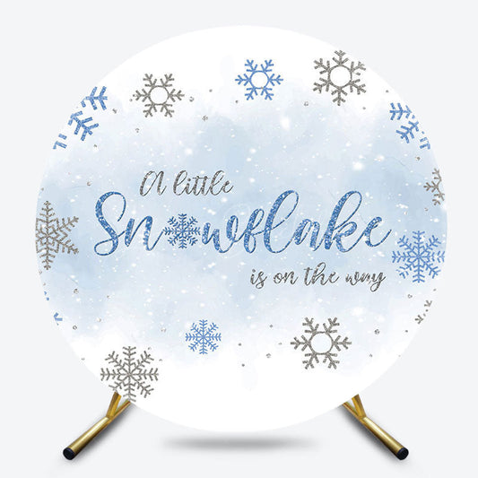 Lofaris Winter Blue Snowflake Round Baby Shower Backdrop