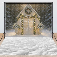 Lofaris Winter Chapel Combo Set Backdrop White Snowy House with Wreath Christmas Holiday Photo Booth Props