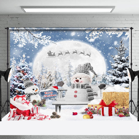 Lofaris Winter Cute Snowman Moon Christmas Photo Backdrop