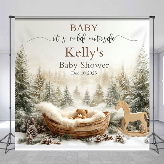 Lofaris Winter Forest Cradle Custom Name Baby Shower Backdrop