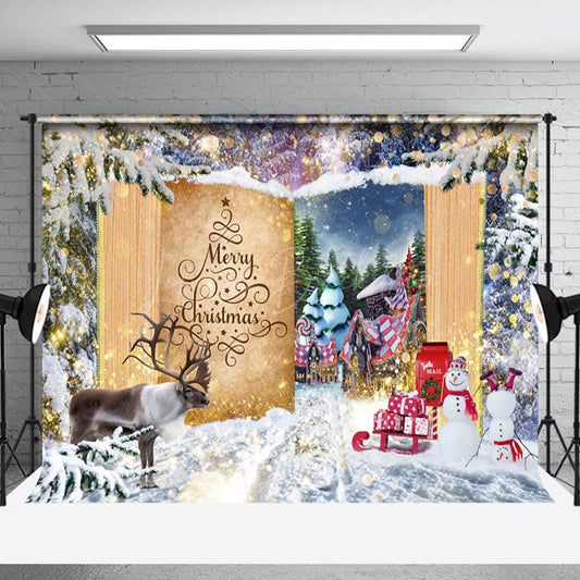 Lofaris Winter Forest Elk Fairy Book Town Christmas Backdrop