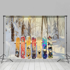Lofaris Winter Forest Snowboard Backdrop Snowy Woods Ski Board Photography Background Outdoor Sport Holiday Party Decoration Prop
