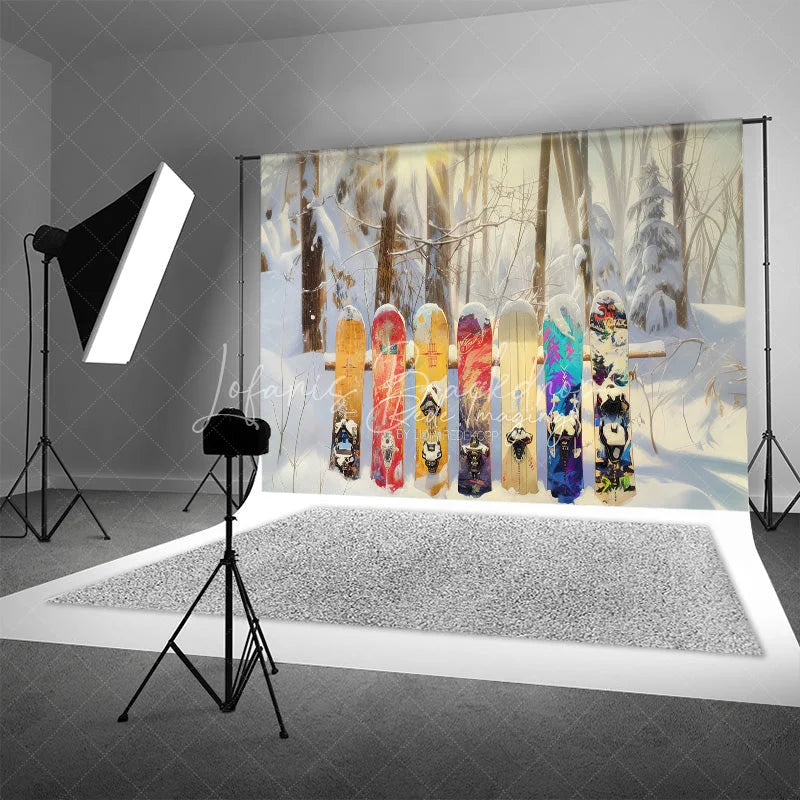 Lofaris Winter Forest Snowboard Backdrop Snowy Woods Ski Board Photography Background Outdoor Sport Holiday Party Decoration Prop