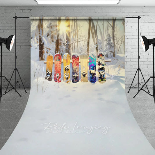 Lofaris Winter Forest Snowboard Sweep Backdrop Snowy Woods Ski Board Photography Background Outdoor Sport Holiday Party Decoration Prop