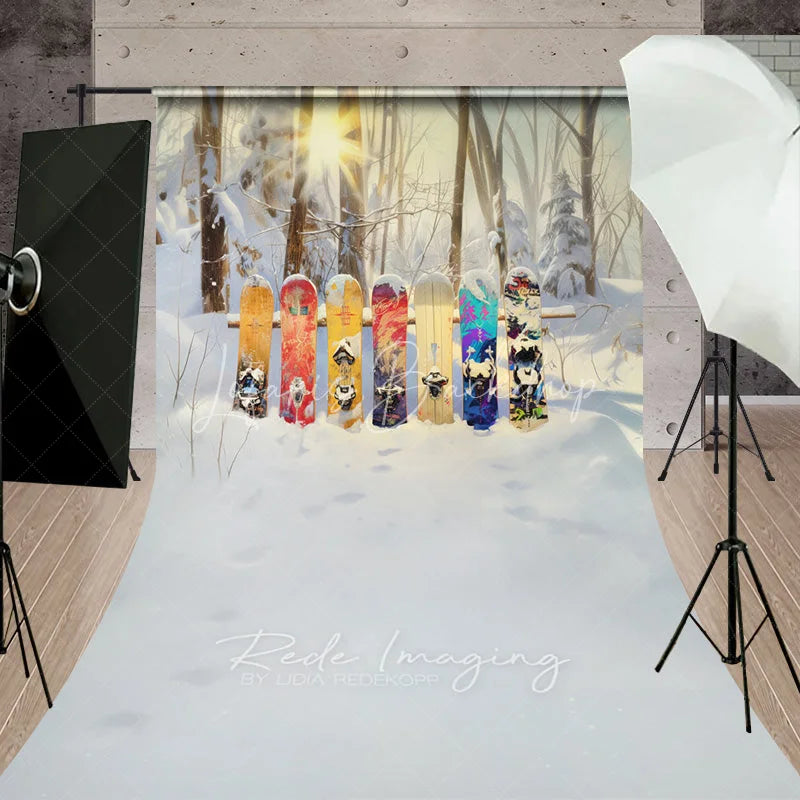 Lofaris Winter Forest Snowboard Sweep Backdrop Snowy Woods Ski Board Photography Background Outdoor Sport Holiday Party Decoration Prop