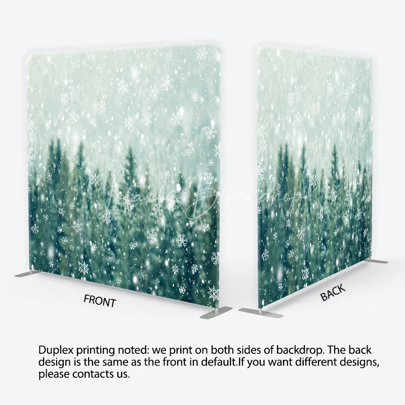 Lofaris Winter Forest Tension Fabric Backdrop Snowy Pine Trees with White Snowflakes Background Christmas Holiday Party Decor
