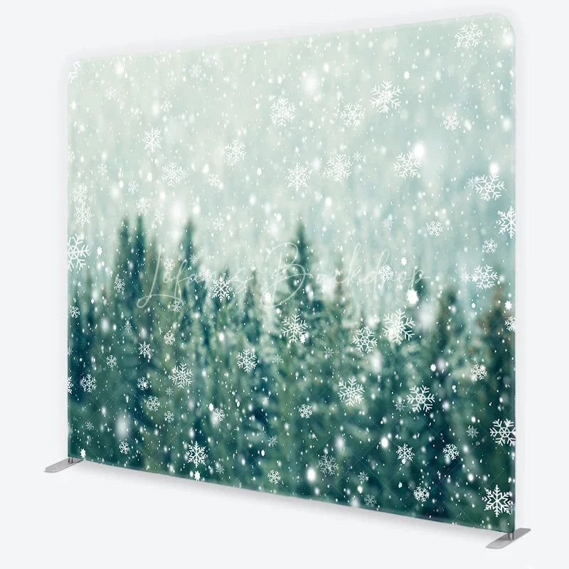 Lofaris Winter Forest Tension Fabric Backdrop Snowy Pine Trees with White Snowflakes Background Christmas Holiday Party Decor