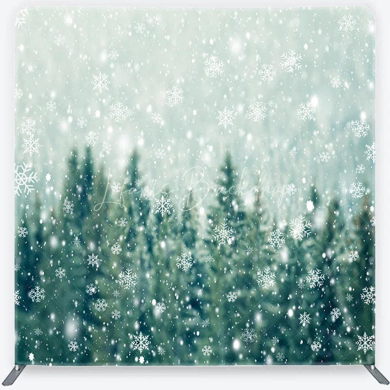 Lofaris Winter Forest Tension Fabric Backdrop Snowy Pine Trees with White Snowflakes Background Christmas Holiday Party Decor