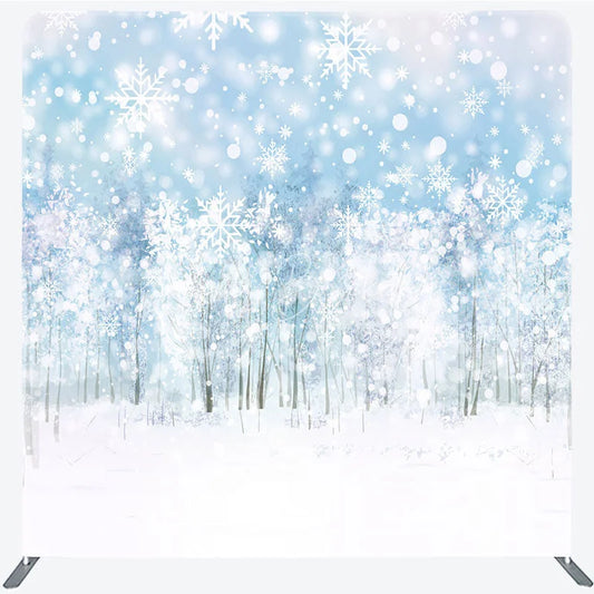 Lofaris Winter Forest Tension Fabric Backdrop Snowy Tree Landscape Background Blue Sky Snowfall Decoration