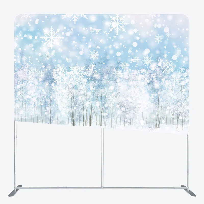 Lofaris Winter Forest Tension Fabric Backdrop Snowy Tree Landscape Background Blue Sky Snowfall Decoration