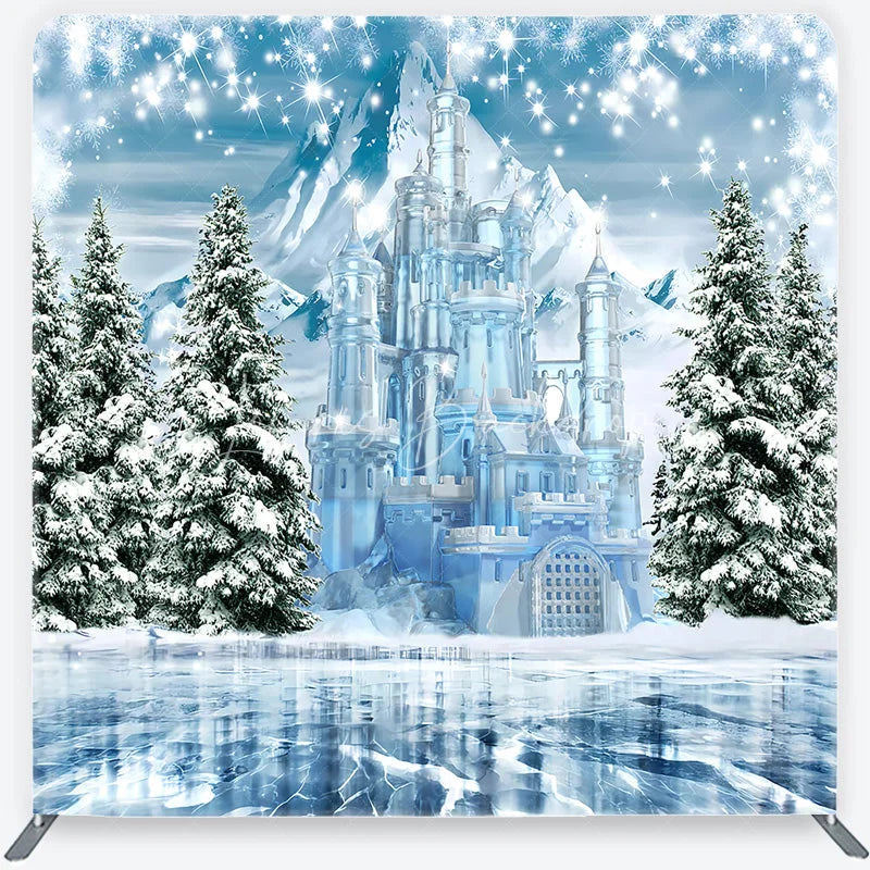 Lofaris Winter Ice Castle Tension Fabric Backdrop Snow Mountain and Pine Trees Background Magical Fairy Tale Holiday Decor