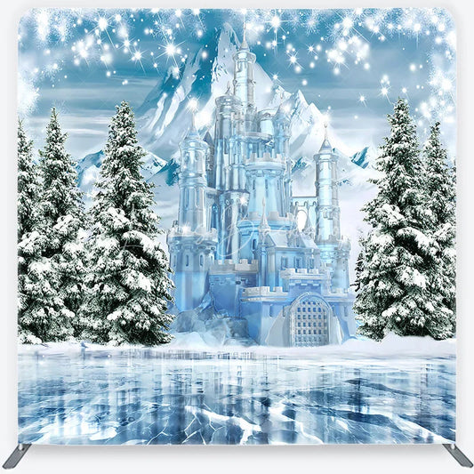 Lofaris Winter Ice Castle Tension Fabric Backdrop Snow Mountain and Pine Trees Background Magical Fairy Tale Holiday Decor
